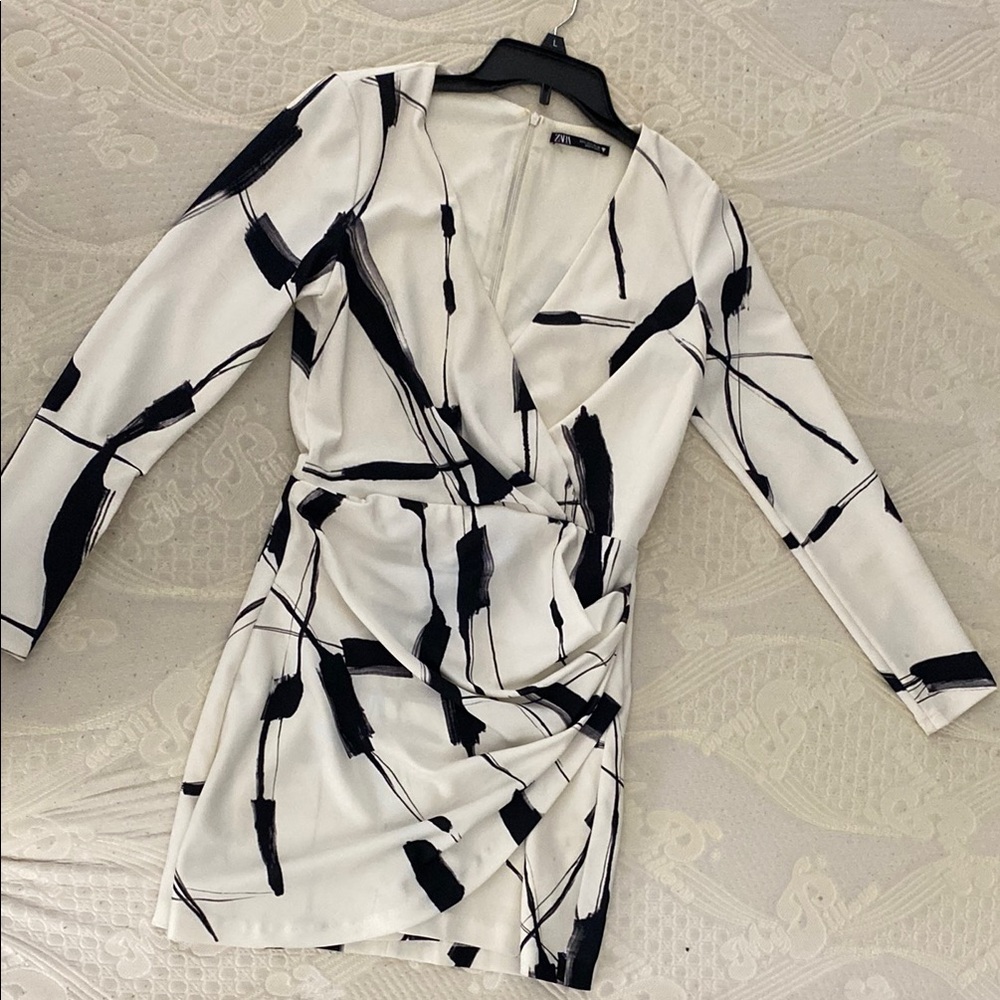 Zara Monochrome Abstract Wrap Dress